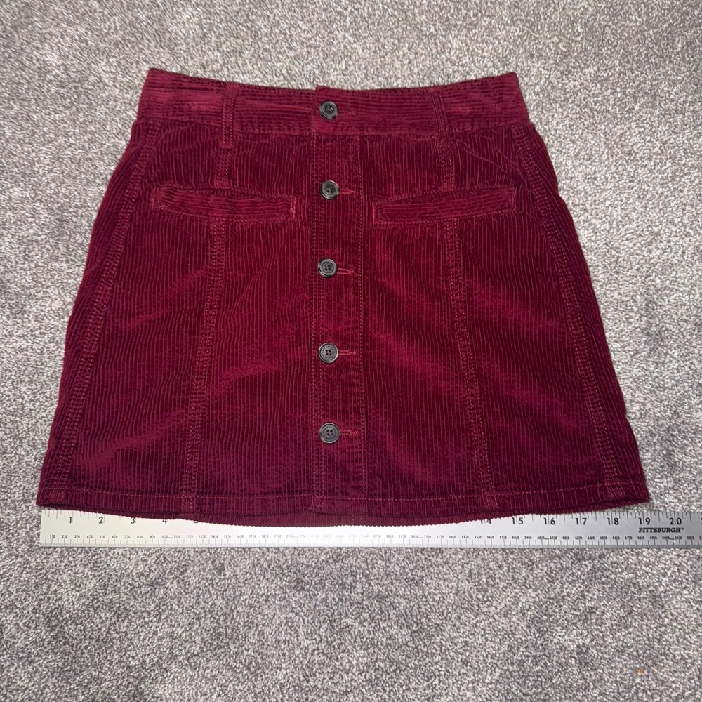 American Eagle Burgundy Red High-Rise A-Line Silhouette Corduroy Skirt Size 0 - Picture 6 of 8